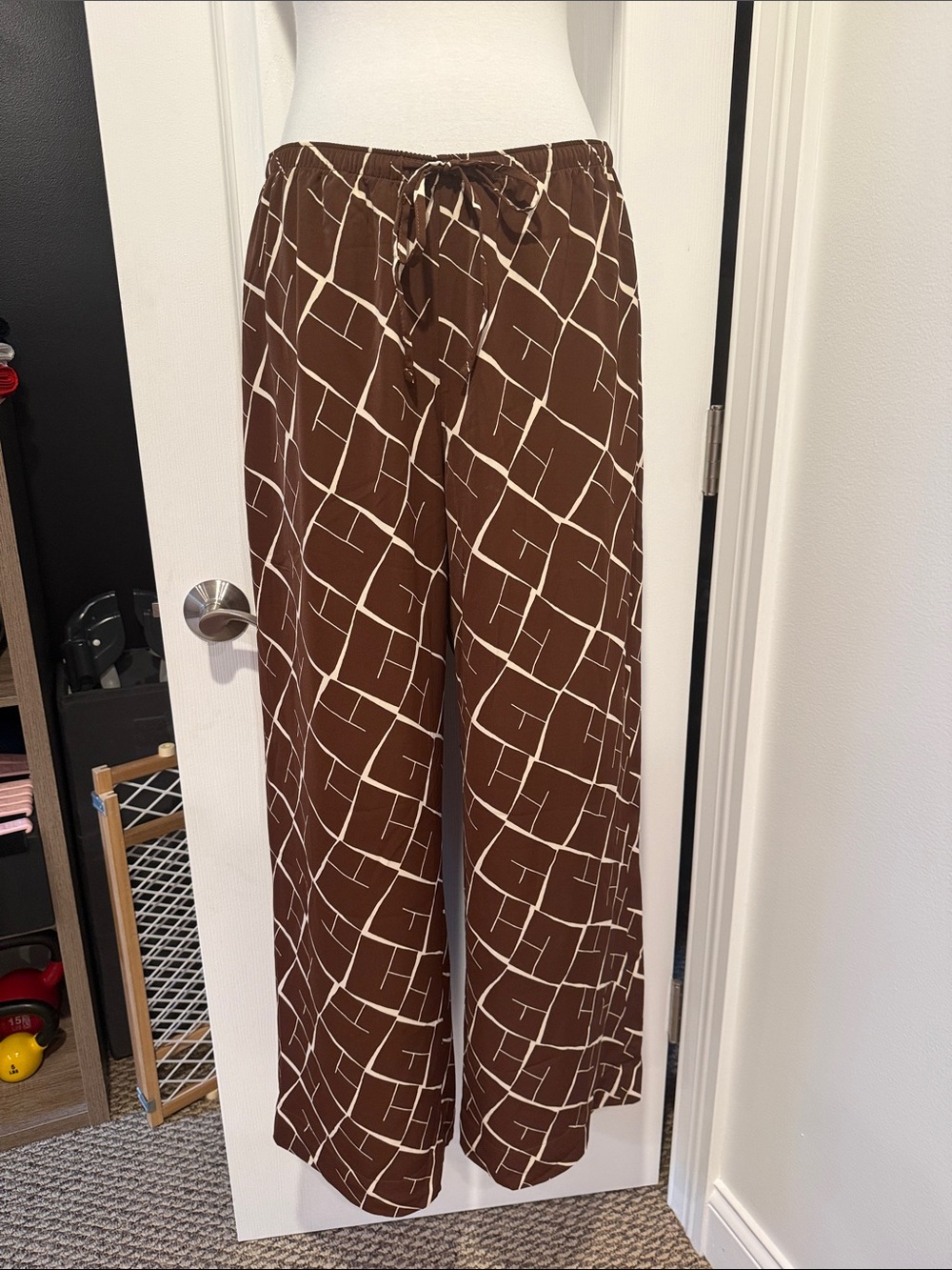 Abercrombie & Fitch Brown Wide-Leg Geometric Print Pants